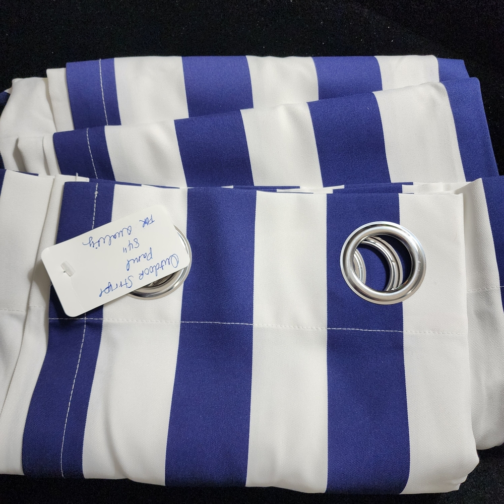 Outdoor Drapes Curtains Grommet Blue and White Stripped. 50x84 Set Of 2 - Picture 3 of 13